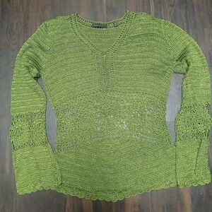 BCBGMaxAzria Lime Green V-Neck Crochet Sweater